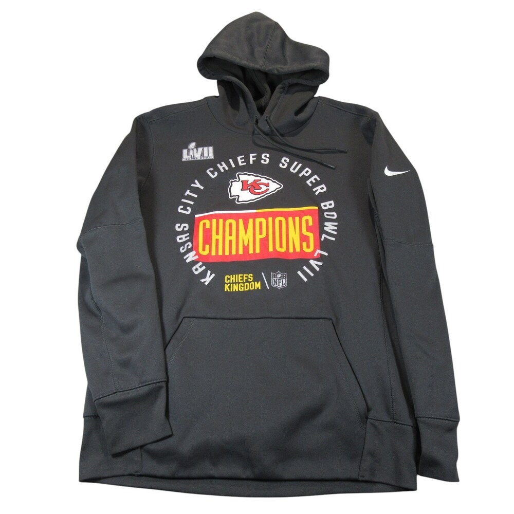 Nike Mens Kansas City Chiefs Hoodie Sweatshirt M Gray Superbowl LVII Champtions